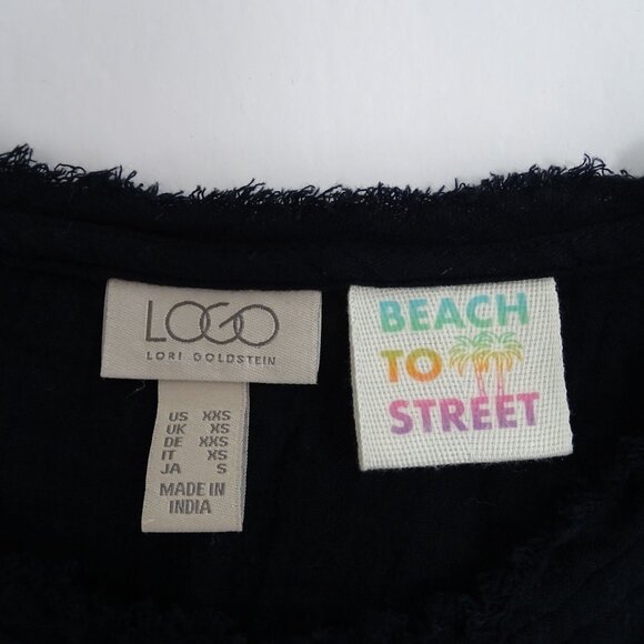 LOGO Lori Goldstein Black Button Front Gauze Top Women Size XXS Pockets Raw Hem - Picture 5 of 10